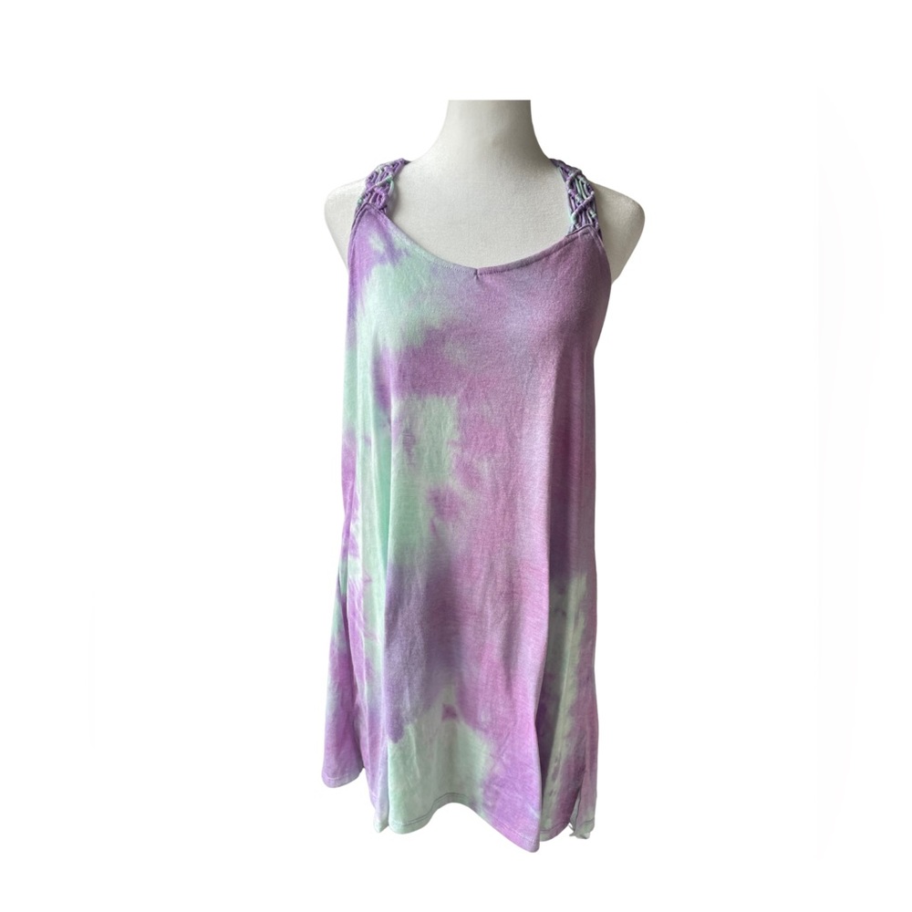 Women’s Size Small Purple | Green  Tie Dye | Crochet Braided Neckline Beach Tank